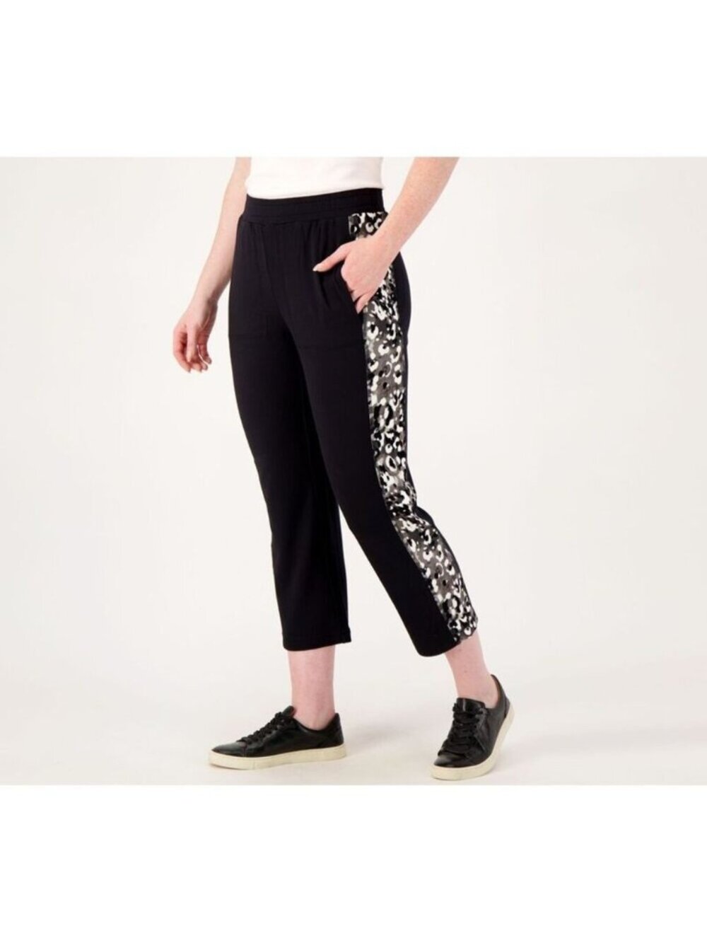 Isaac Mizrahi Women Pants Crop Slim Petite PXSS Soho French Terry Black A591686